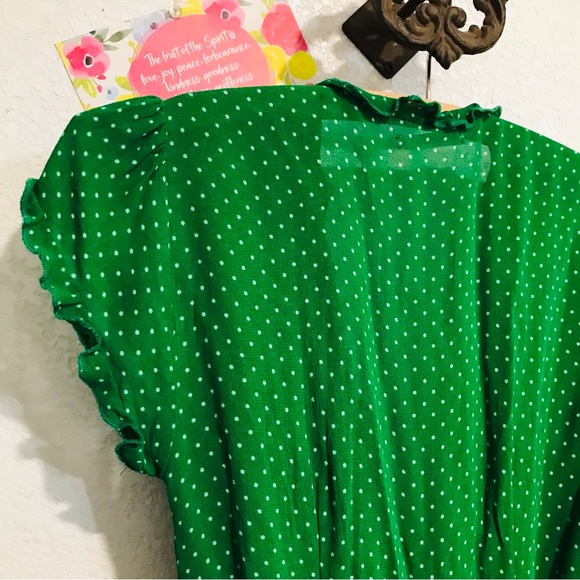Reformation Sicilia Ruffle Wrap Polka Dot Mini Dress Green Sz XS - Picture 10 of 13